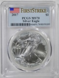 2017 AMERICAN SILVER EAGLE PCGS MS70