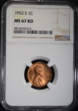1952-S LINCOLN CENT, NGC MS-67 RED