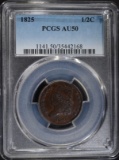 1825 HALF CENT, PCGS AU-50