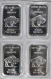 4-INDIAN/BUFFALO 1oz .999 SILVER BARS