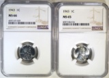 2 - 1943 STEEL CENTS NGC MS65 & MS66