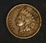 1908-S INDIAN HEAD CENT, FINE