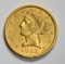 1852 $5 GOLD LIBERTY BU