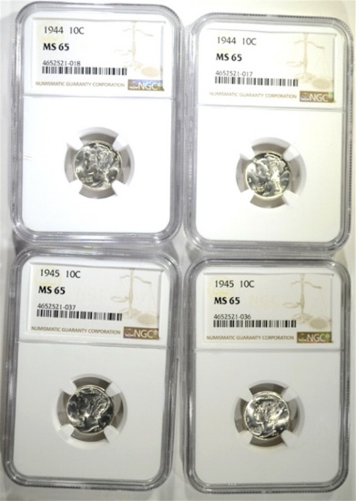 2-1944 & 2-45 MERCURY DIMES, NGC MS-65