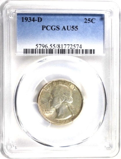 1934-D WASHINGTON QUARTER PCGS AU55