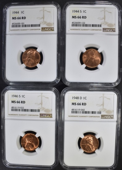 4 LINCOLN CENTS NGC MS-66 RD