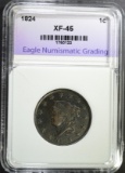 1824 LARGE CENT, ENG XF/AU