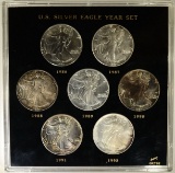 1986-1992 BU SILVER EAGLE SET IN PLASTIC, NICE