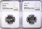 1974 & 74-D WASHINGTON QUARTERS, NGC MS-66