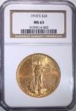 1910-S $20 ST GAUDENS GOLD NGC MS 63