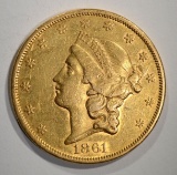 1861 $20.00 TYPE 1 GOLD LIBERTY  AU++