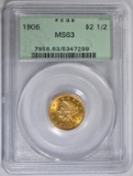 1906 $2.50 GOLD LIBERTY, PCGS MS-63 GREEN LABEL