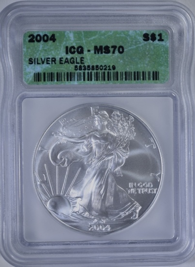 2004 AMERICAN SILVER EAGLE, ICG MS-70