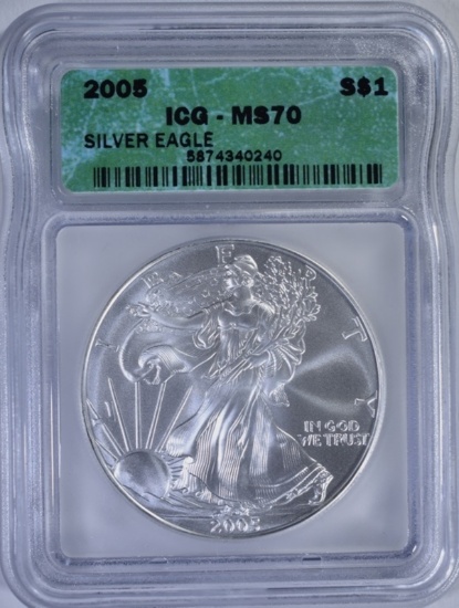 2005 AMERICAN SILVER EAGLE, ICG MS-70