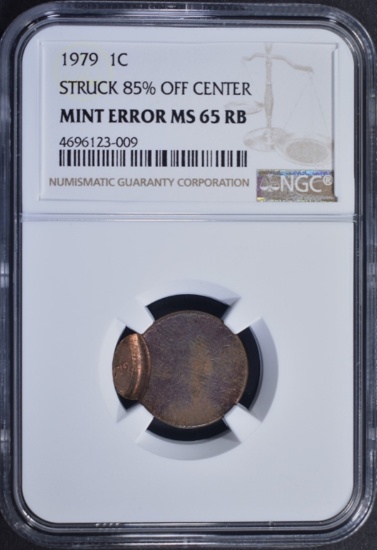 1979 MINT ERROR LINCOLN CENT, NGC MS-65 RB