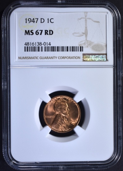 1947-D LINCOLN CENT, NGC MS-67 RED