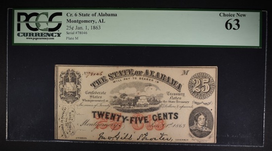 1863 TWENTY-FIVE CENTS STATE OF ALABAMA