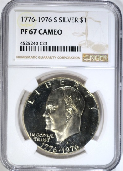 1976-S SILVER IKE DOLLAR, NGC PF-67 CAMEO