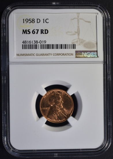 1958-D LINCOLN CENT, NGC MS-67 RED