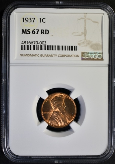 1937 LINCOLN CENT, NGC MS-67 RED