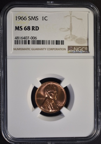 1966 SMS LINCOLN CENT NGC MS68 RD