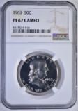 1963 FRANKLIN HALF DOLLAR, NGC PF-67 CAMEO