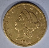 1863-S $20.00 GOLD LIBERTY  AU