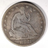 1858 SEATED HALF DOLLAR, VG
