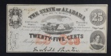 1863 TWENTY-FIVE CENTS STATE OF ALABAMA