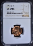 1954-S LINCOLN CENT, NGC MS-67 RED
