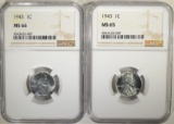 2 - 1943 STEEL CENT NGC MS65 & MS66