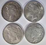 4 PEACE DOLLARS: 1923-S, 1923, 1924 & 1928-S XF