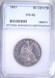 1861 SEATED HALF DOLLAR, NNC CH BU