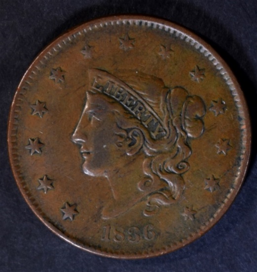 1836 LARGE CENT N-5 XF