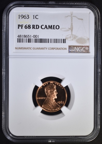 1963 LINCOLN CENT NGC PF68 RD CAMEO!