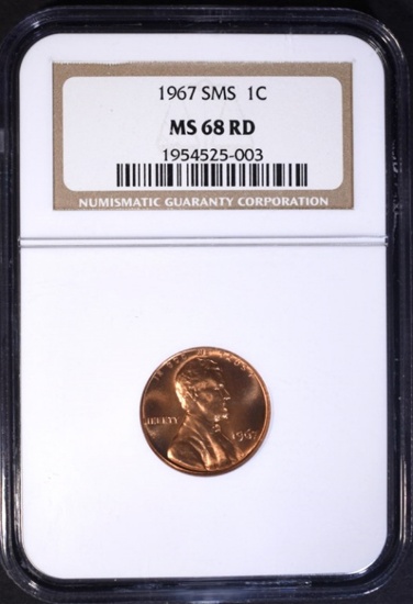 1967 SMS LINCOLN CENT, NGC MS-68 RED