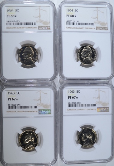 NGC GRADED NICKELS:: 2-1963 PF-67* & 2-64 PF-68*