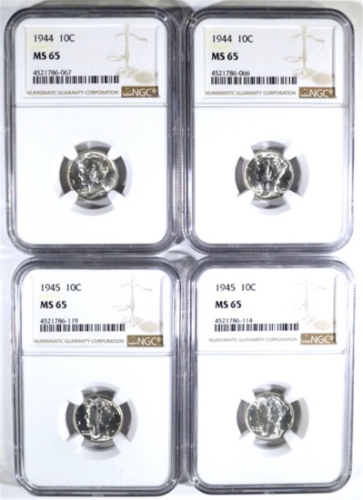 2-1944 & 2-1945 MERCURY DIMES, NGC MS-65