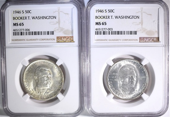 2-1946-S B.T. WASHINGTON COMMEM HALVES, NGC MS-65