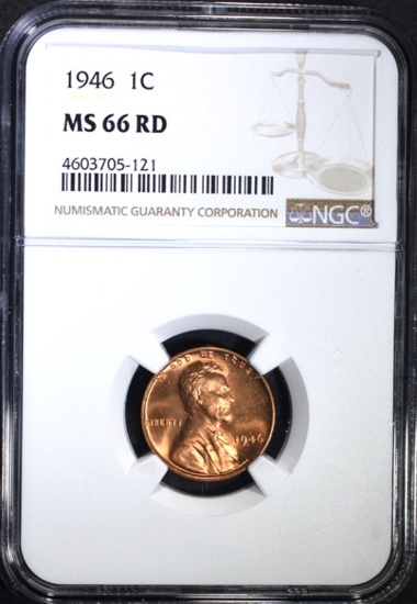 1946 LINCOLN CENT NGC MS66 RD