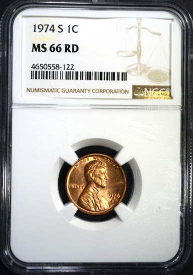 1974-S LINCOLN CENT, NGC MS-66 RED