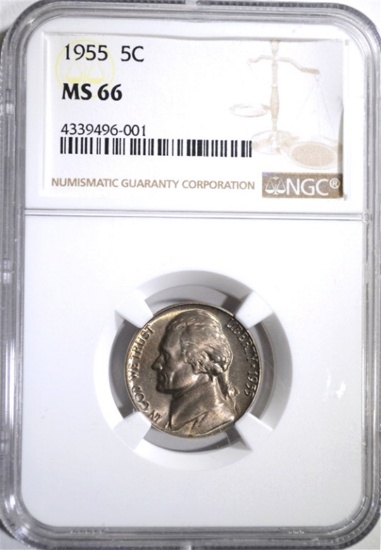 1955 JEFFERSON NICKEL, NGC MS-66