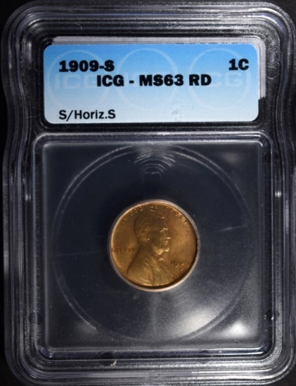 1909-S/HORIZ S LINCOLN CENT ICG MS-63 RD