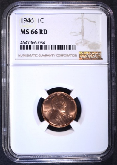1946 LINCOLN CENT, NGC MS-66 RED