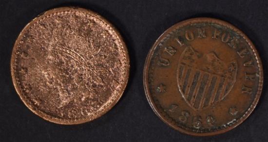 2-PATRIOTIC CIVIL WAR TOKENS