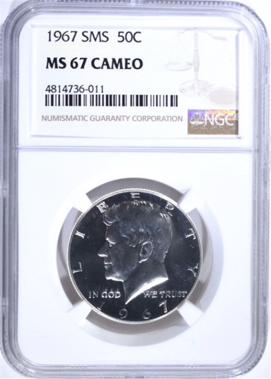 1967 SMS KENNEDY HALF, NGC MS-67 CAMEO