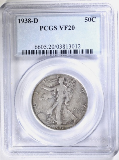 1938-D WALKING LIBERTY HALF DOLLAR, PCGS VF-20 KEY