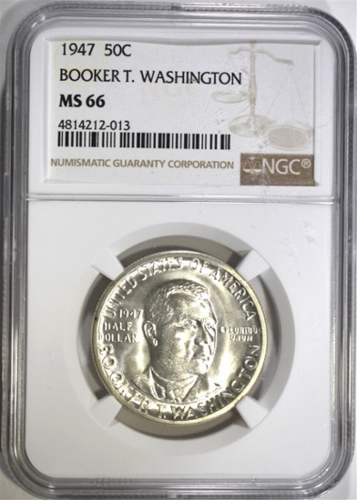 1947 B.T. WASHINGTON HALF DOLLAR, NGC MS-66