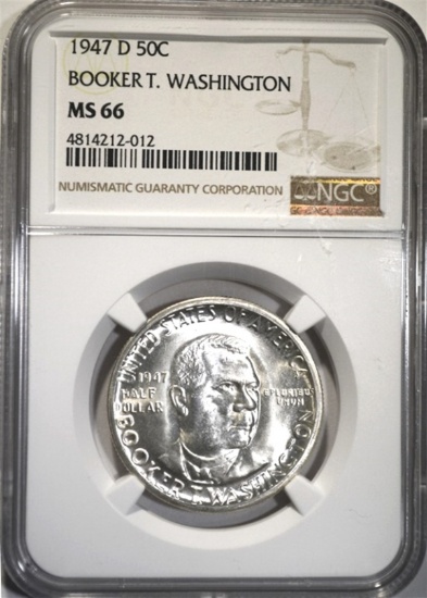 1947-D B.T. WASHINGTON HALF DOLLAR, NGC MS-66