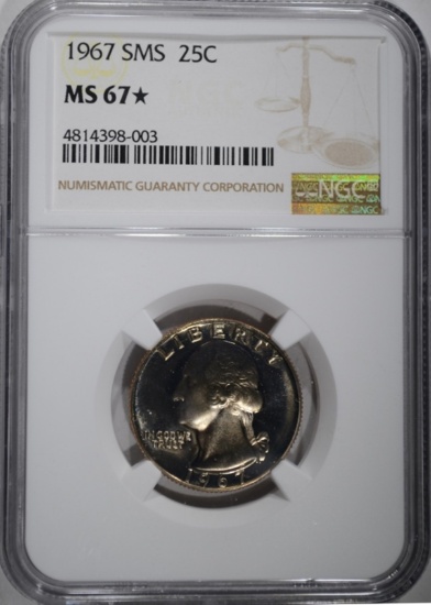 1967 SMS WASHINGTON QTR NGC MS67*